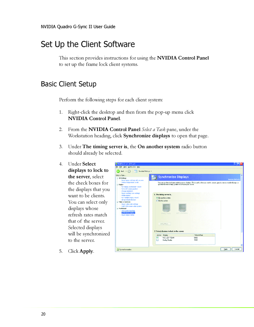 Nvidia 2 manual Set Up the Client Software, Basic Client Setup 