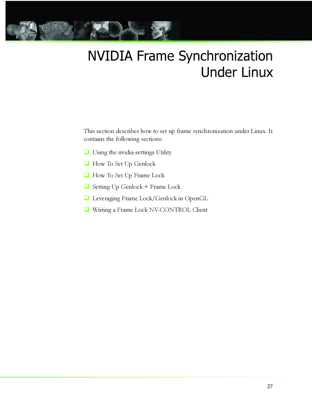 Nvidia 2 manual Nvidia Frame Synchronization Under Linux 