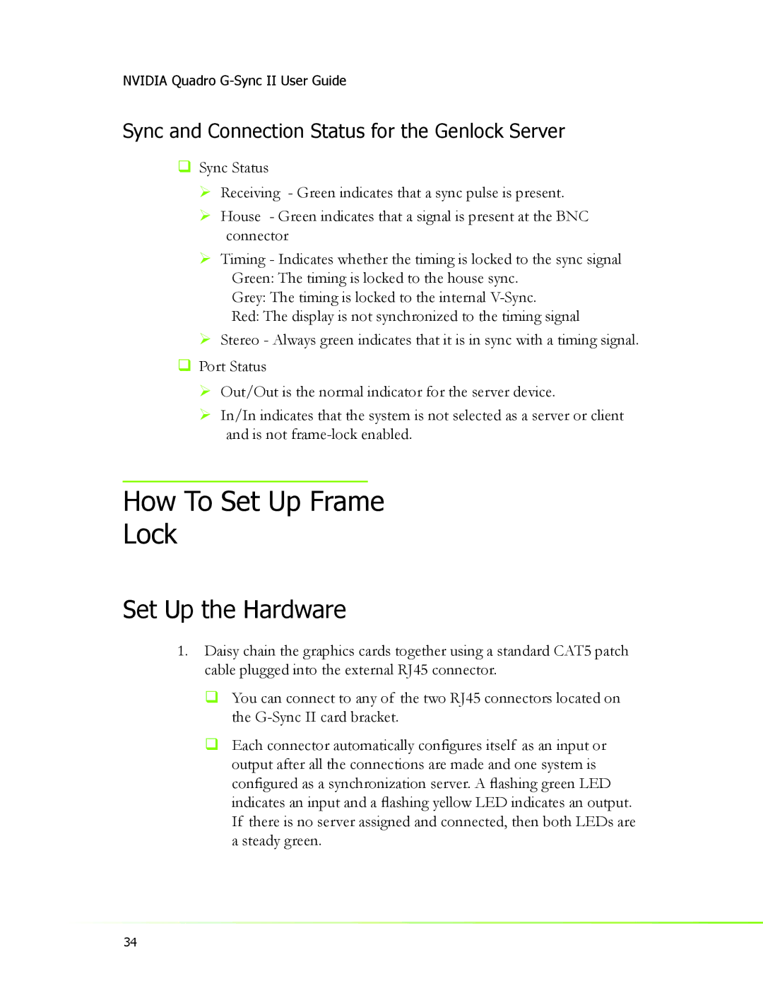 Nvidia 2 manual Sync and Connection Status for the Genlock Server 