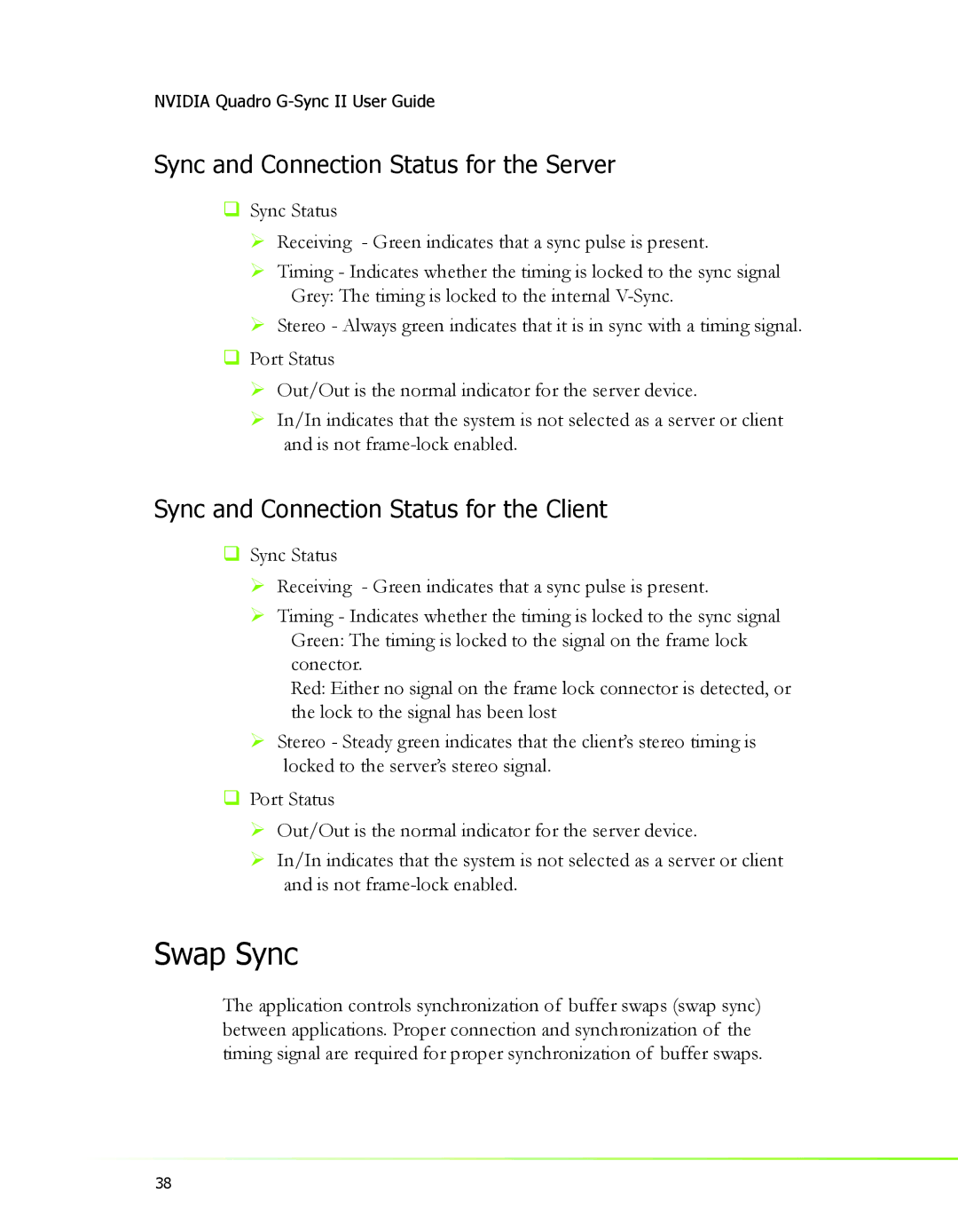 Nvidia 2 manual Sync and Connection Status for the Server 