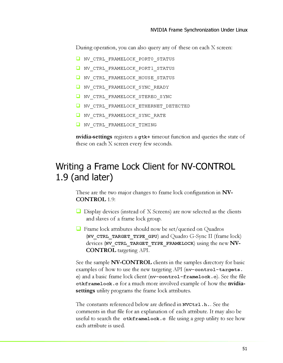 Nvidia 2 manual Writing a Frame Lock Client for NV-CONTROL 1.9 and later 