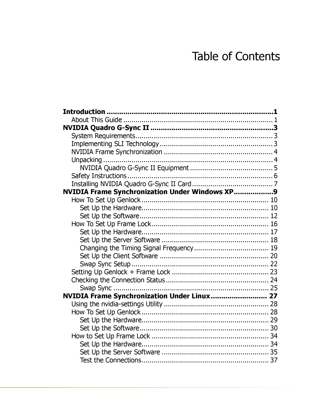 Nvidia 2 manual Table of Contents 