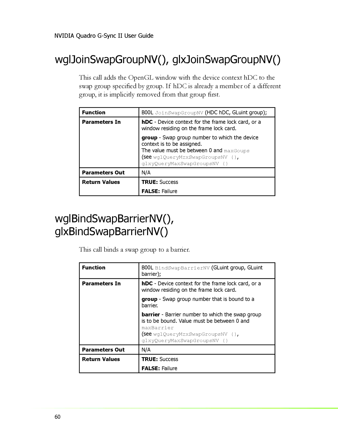 Nvidia 2 manual WglJoinSwapGroupNV, glxJoinSwapGroupNV, WglBindSwapBarrierNV GlxBindSwapBarrierNV 