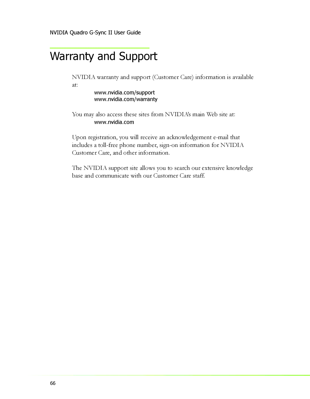 Nvidia 2 manual Warranty and Support 