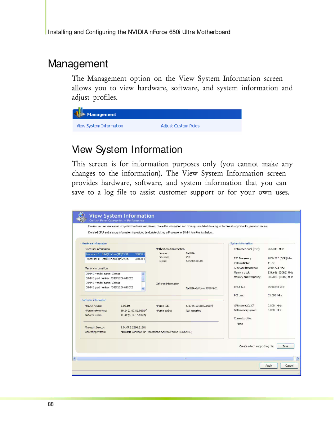 Nvidia 650I manual Management, View System Information 