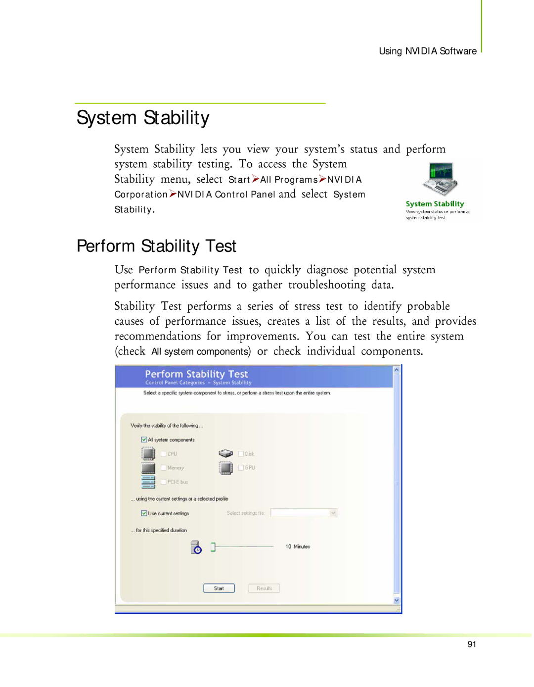 Nvidia 650I manual System Stability, Perform Stability Test 