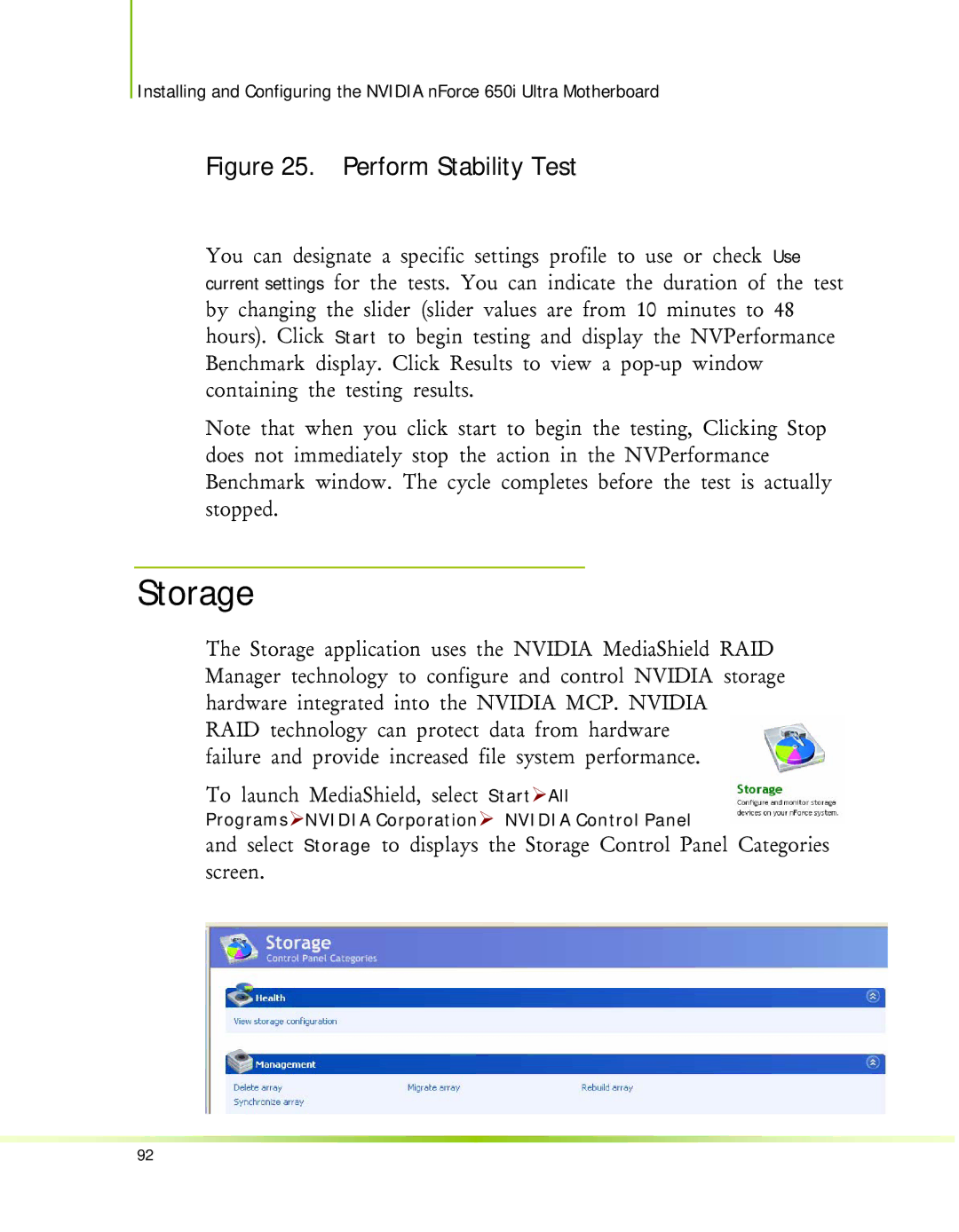 Nvidia 650I manual Storage, Perform Stability Test 