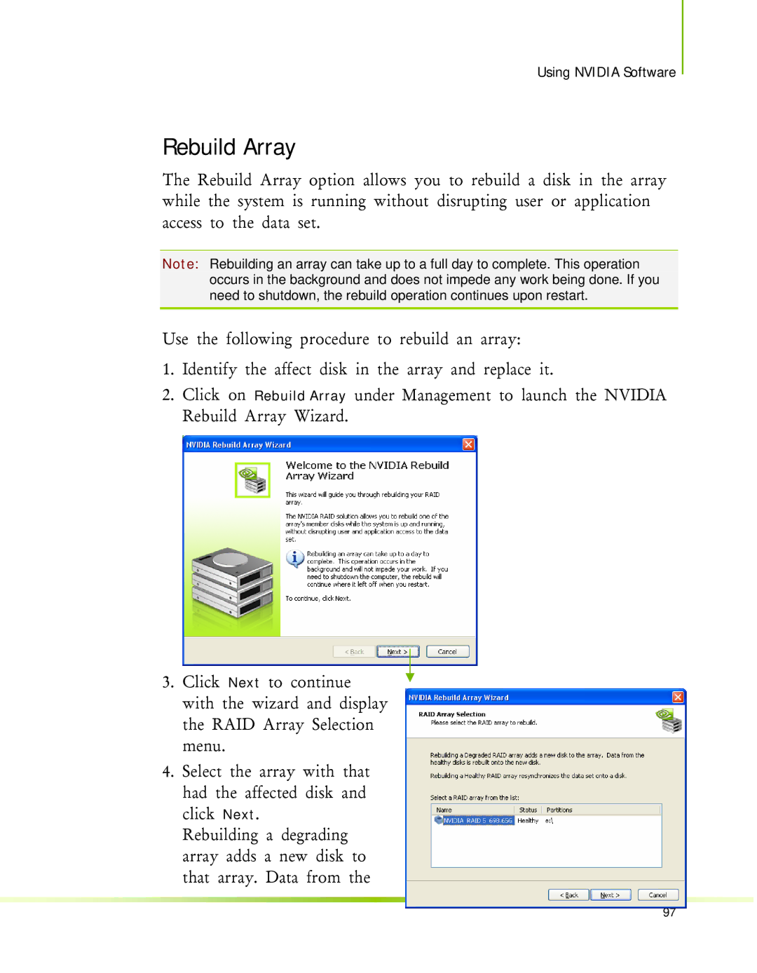 Nvidia 650I manual Rebuild Array 