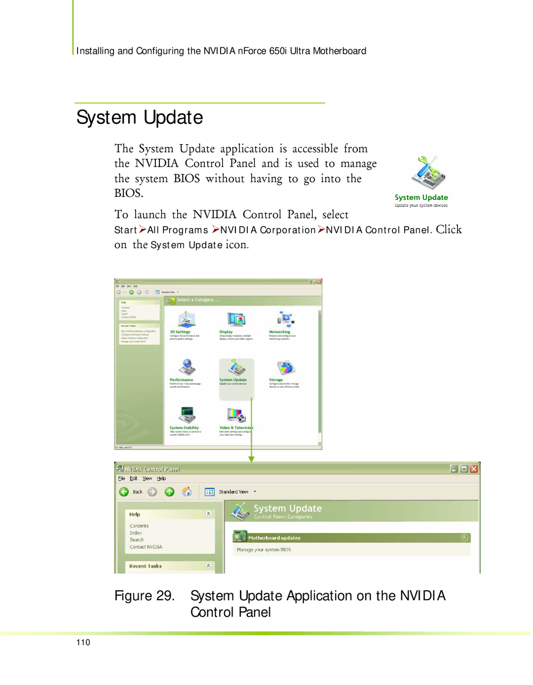 Nvidia 650I manual System Update Application on the Nvidia Control Panel 