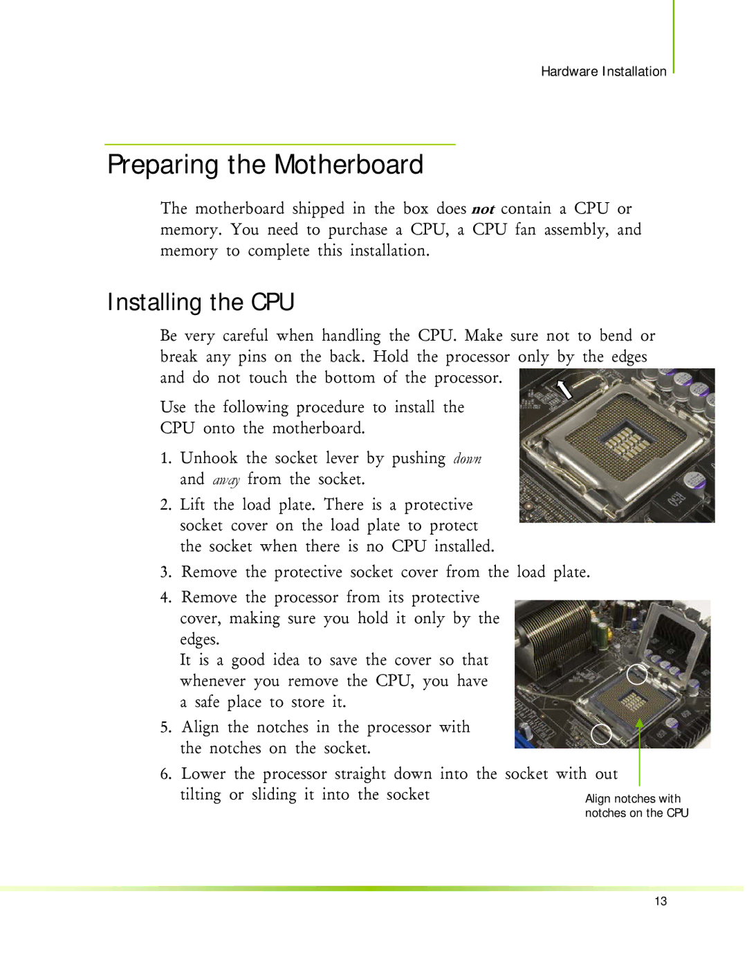 Nvidia 650I manual Preparing the Motherboard, Installing the CPU 