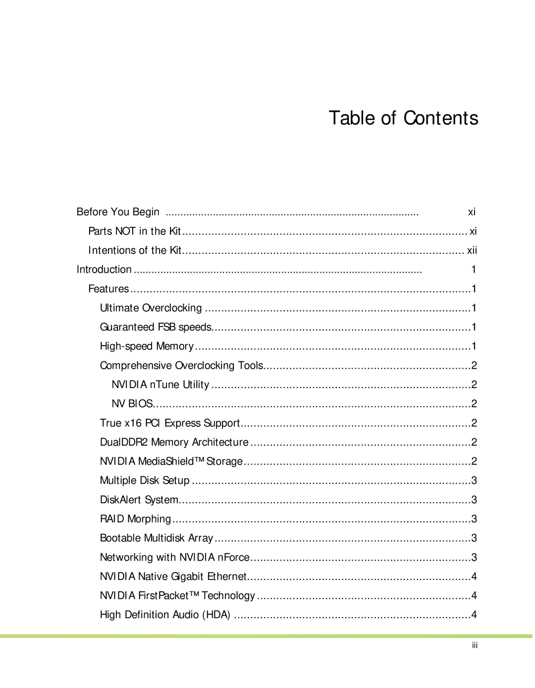 Nvidia 650I manual Table of Contents 