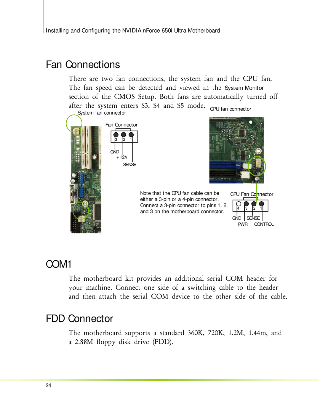 Nvidia 650I manual Fan Connections, FDD Connector 