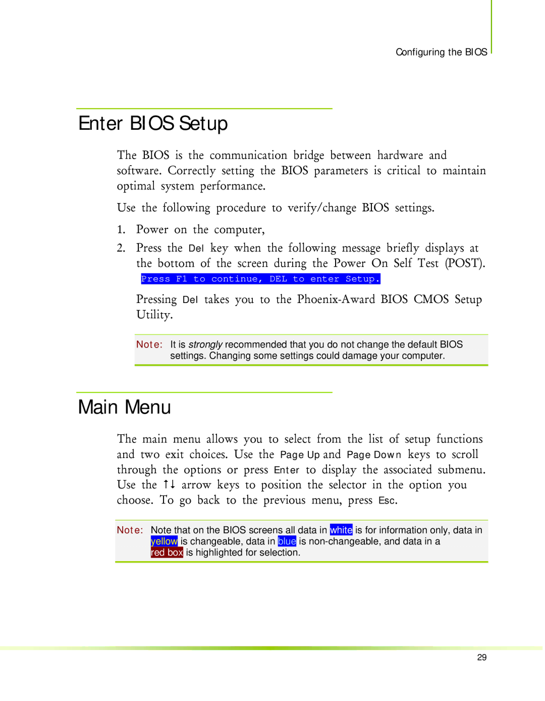 Nvidia 650I manual Enter Bios Setup, Main Menu 