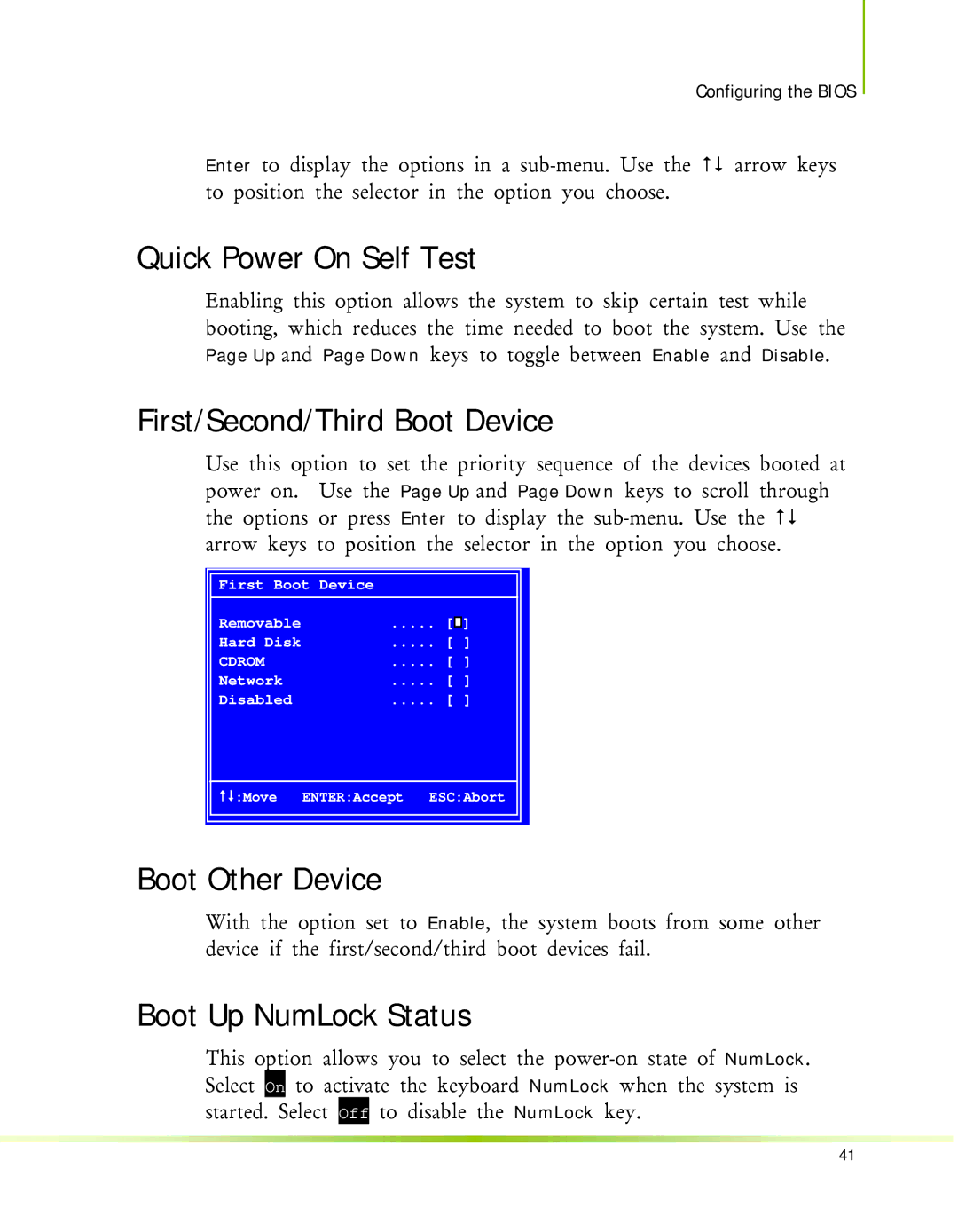 Nvidia 650I manual Quick Power On Self Test, First/Second/Third Boot Device, Boot Other Device, Boot Up NumLock Status 