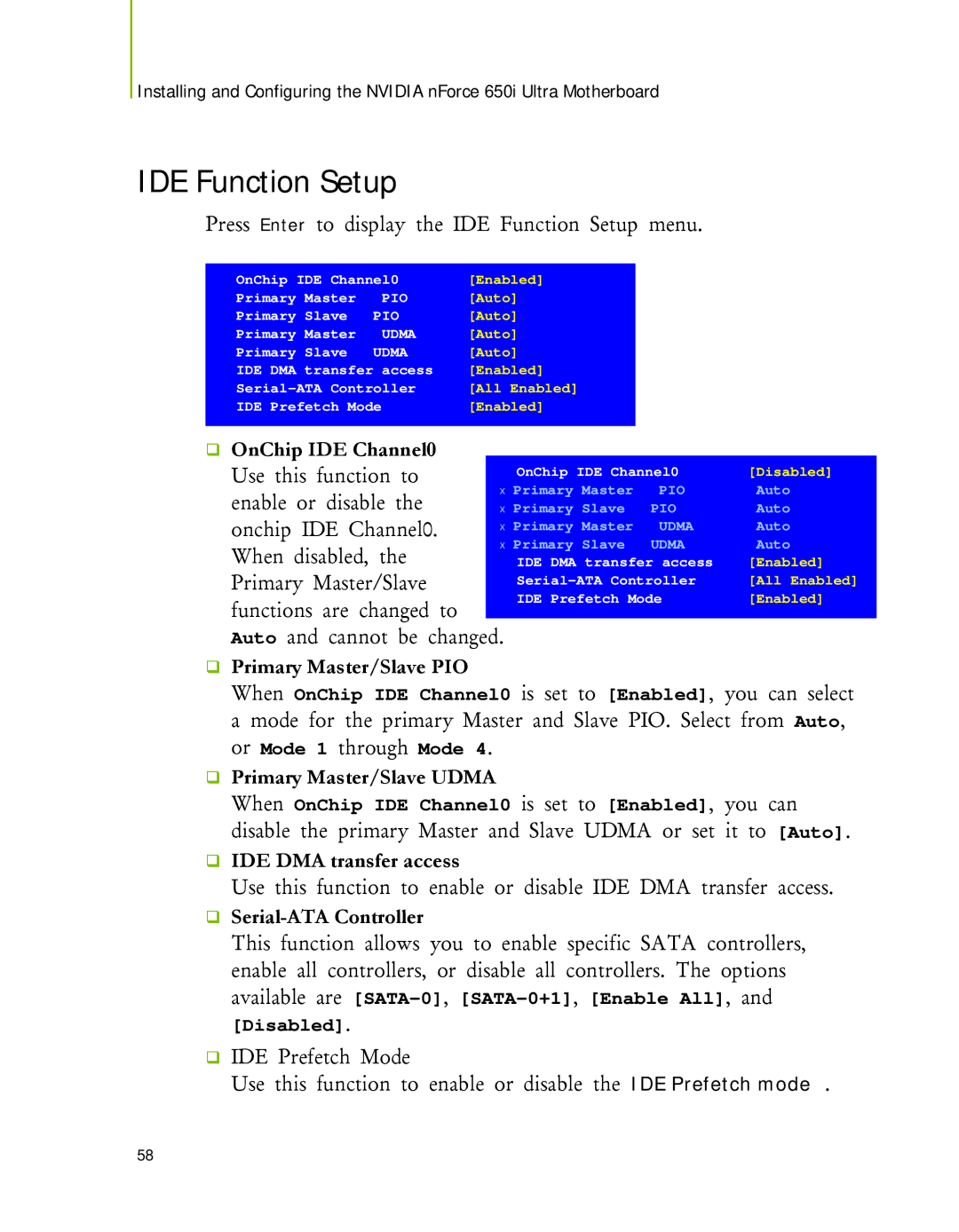 Nvidia 650I manual IDE Function Setup 