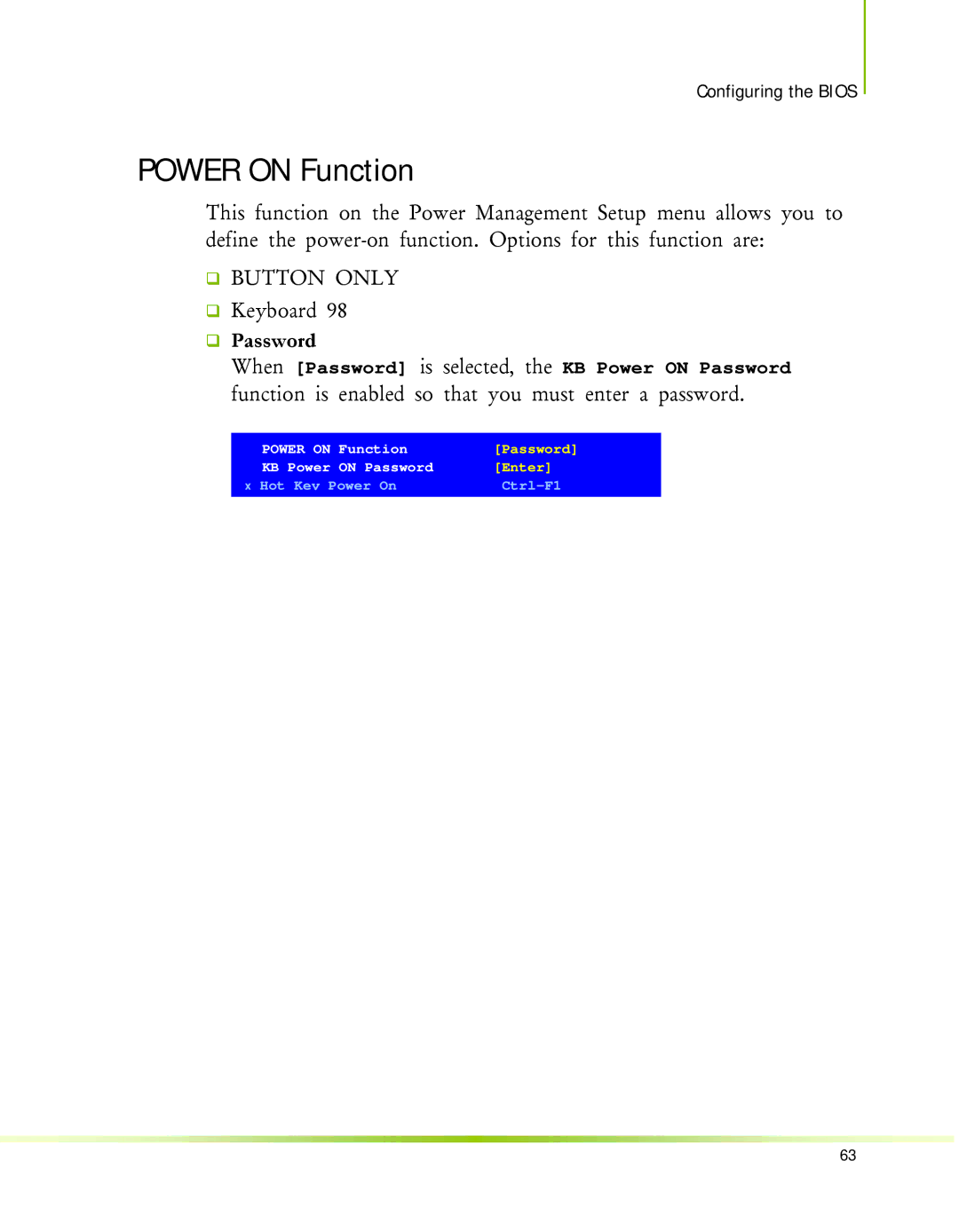 Nvidia 650I manual Power on Function, ‰ Password 