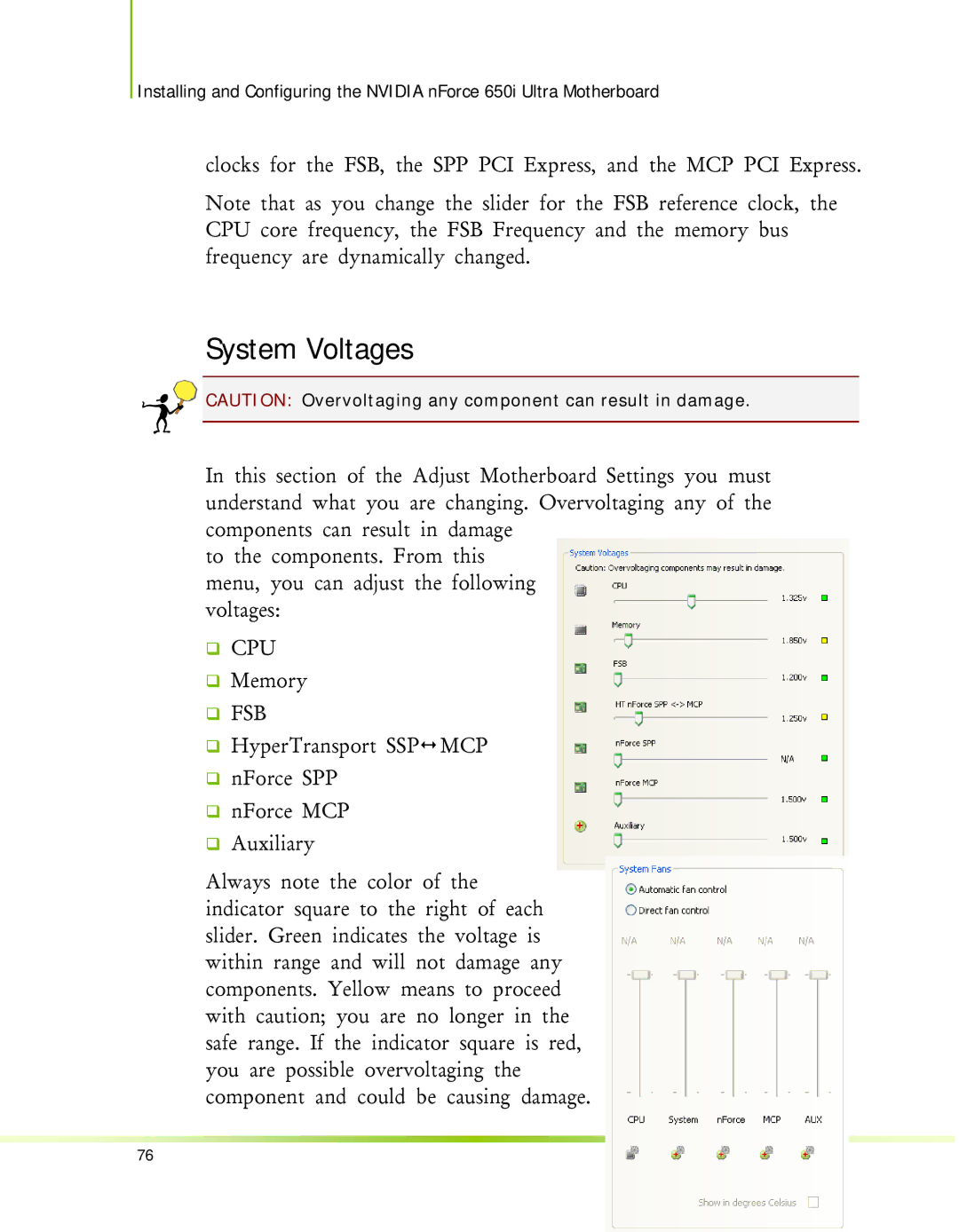 Nvidia 650I manual System Voltages, ‰ Fsb 