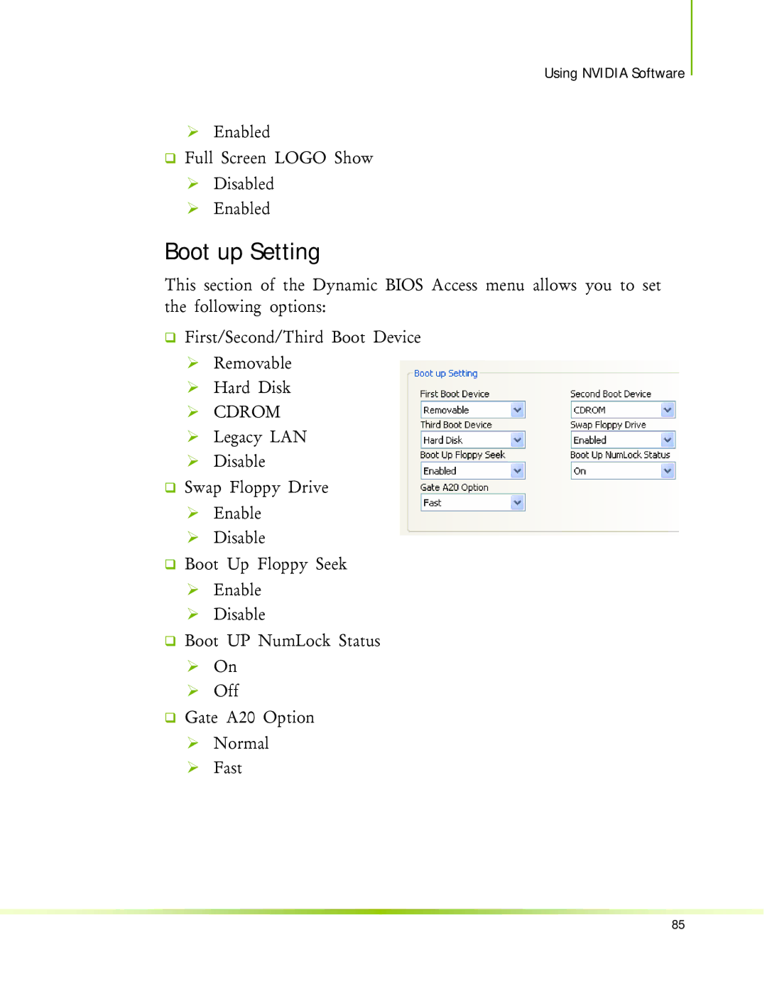 Nvidia 650I manual Boot up Setting, ¾ Cdrom 