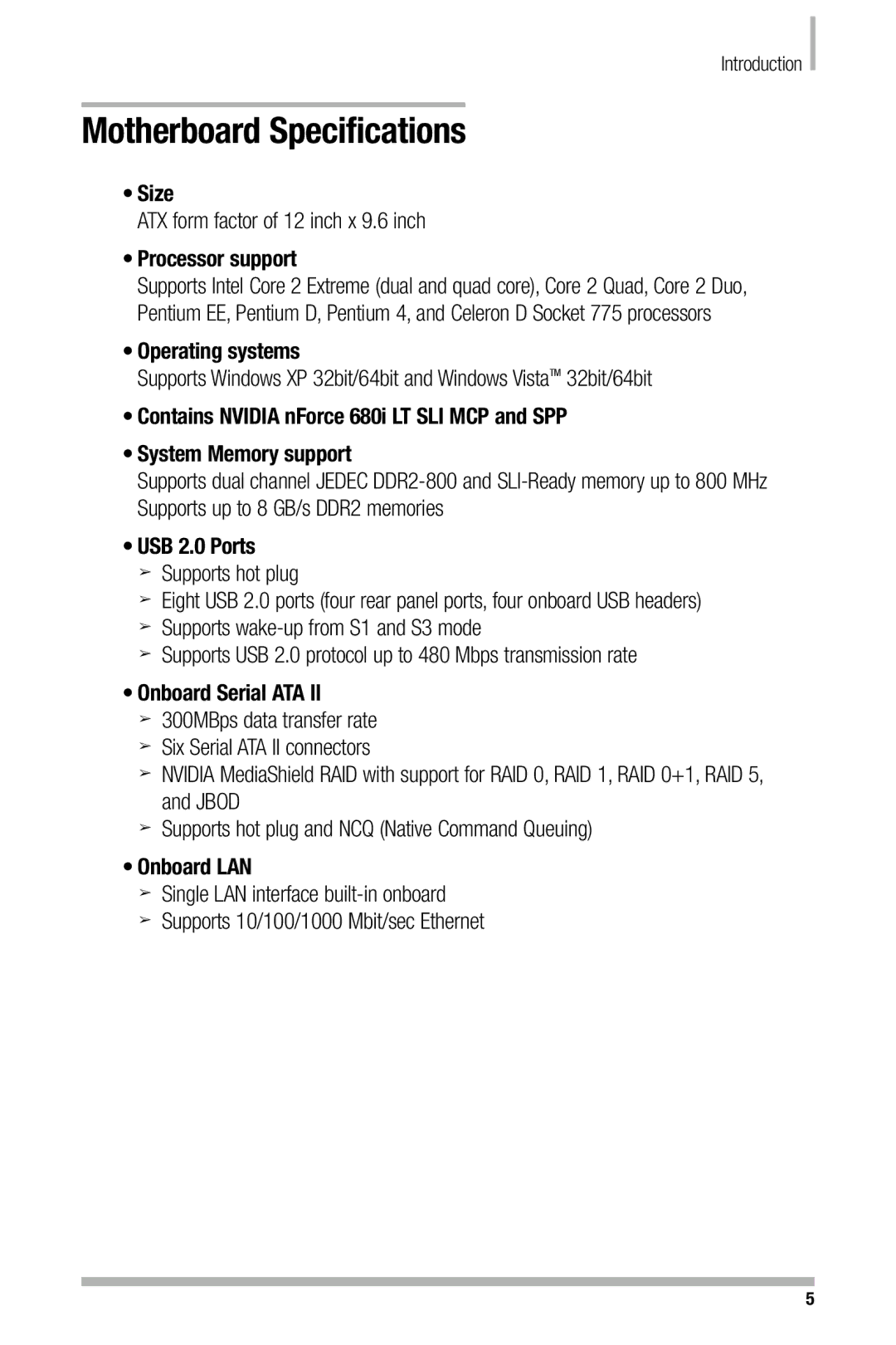 Nvidia 680i manual Motherboard Specifications 