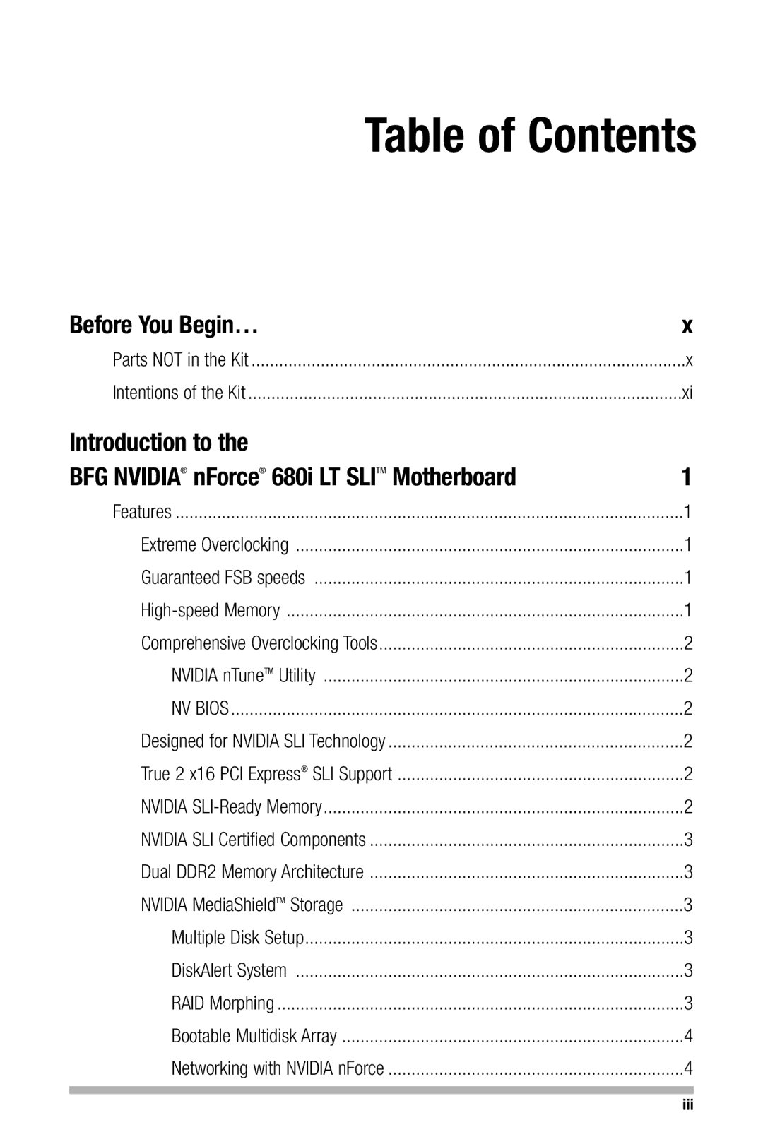 Nvidia 680i manual Table of Contents 