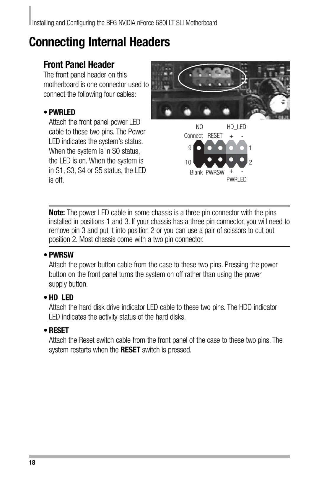 Nvidia 680i manual Connecting Internal Headers, Front Panel Header 