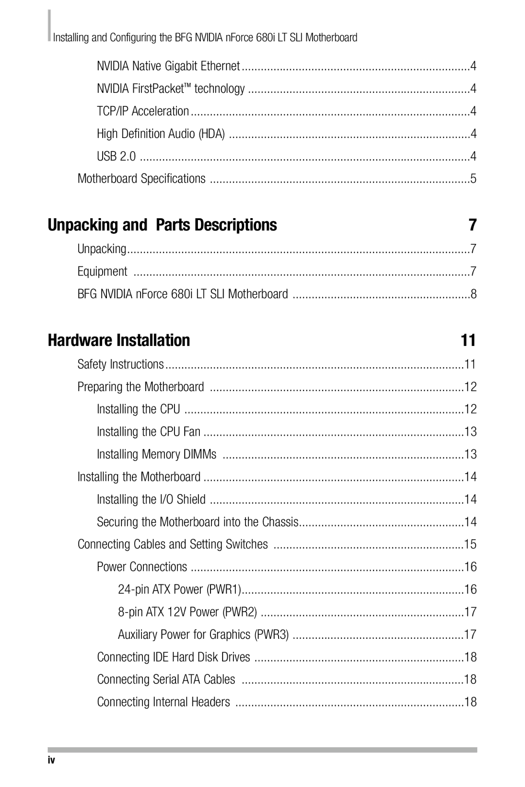 Nvidia 680i manual Unpacking and Parts Descriptions 