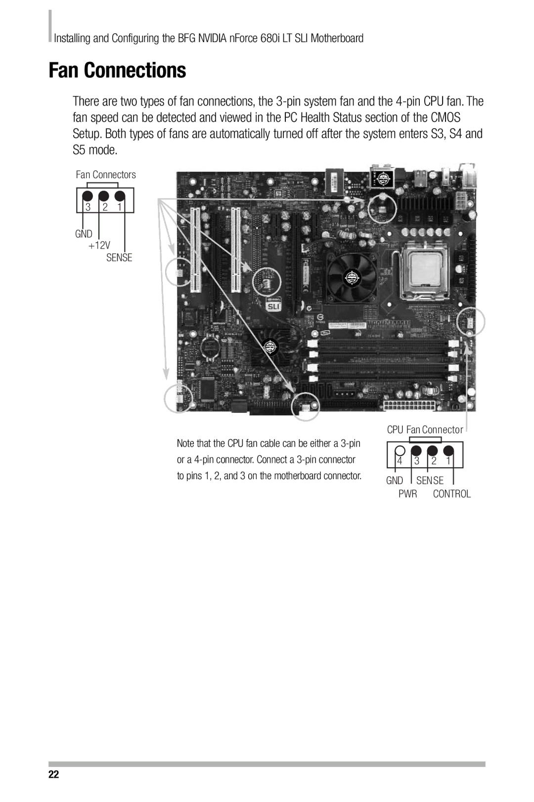 Nvidia 680i manual Fan Connections 