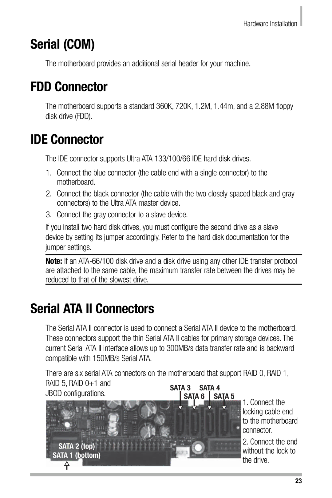 Nvidia 680i manual Serial COM, FDD Connector, IDE Connector, Serial ATA II Connectors 