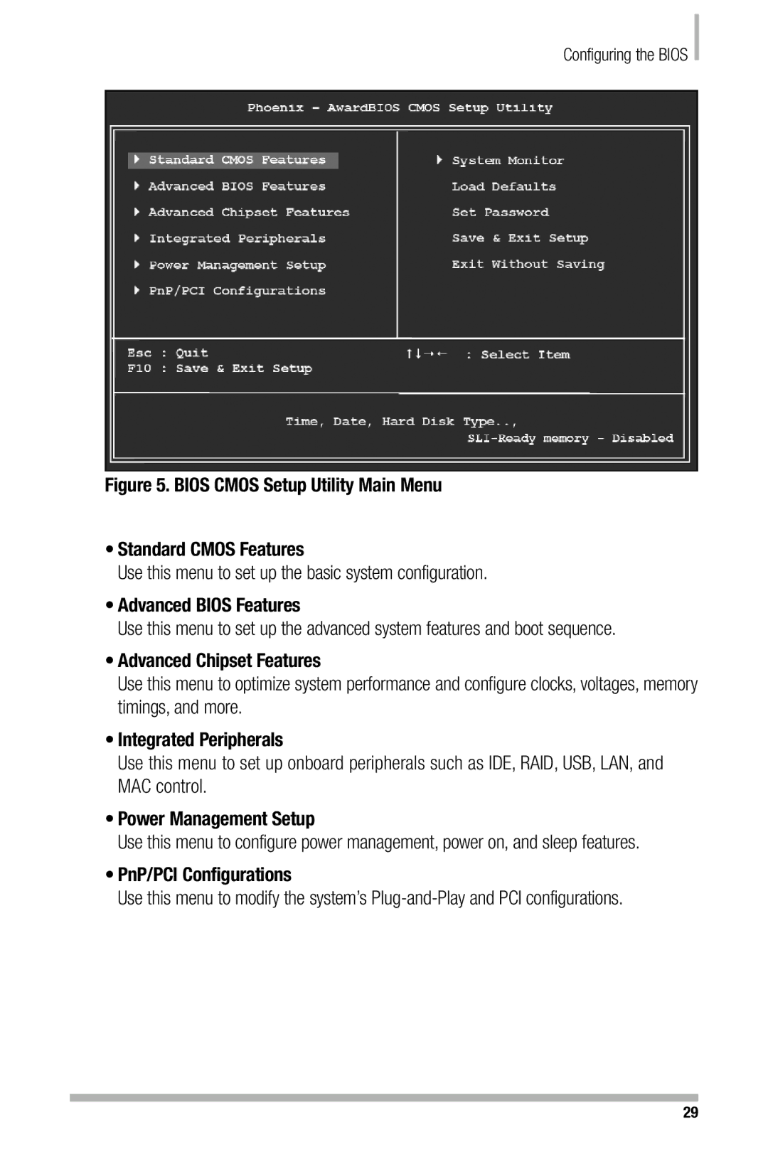 Nvidia 680i manual Advanced Bios Features, Advanced Chipset Features, Integrated Peripherals, Power Management Setup 