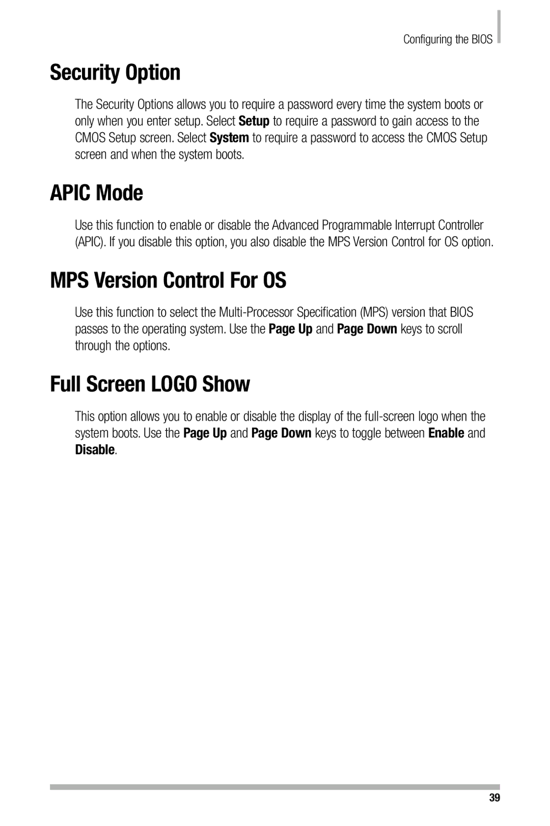 Nvidia 680i manual Security Option, Apic Mode, MPS Version Control For OS, Full Screen Logo Show 