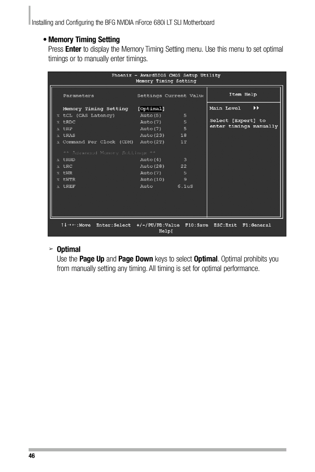 Nvidia 680i manual Memory Timing Setting, Optimal 