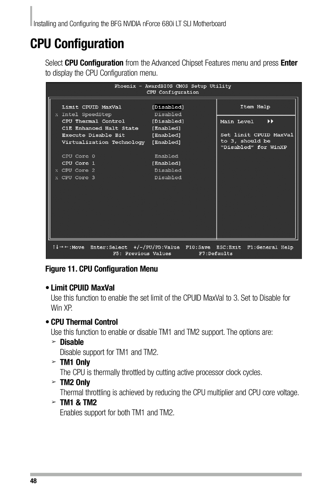 Nvidia 680i manual CPU Configuration 