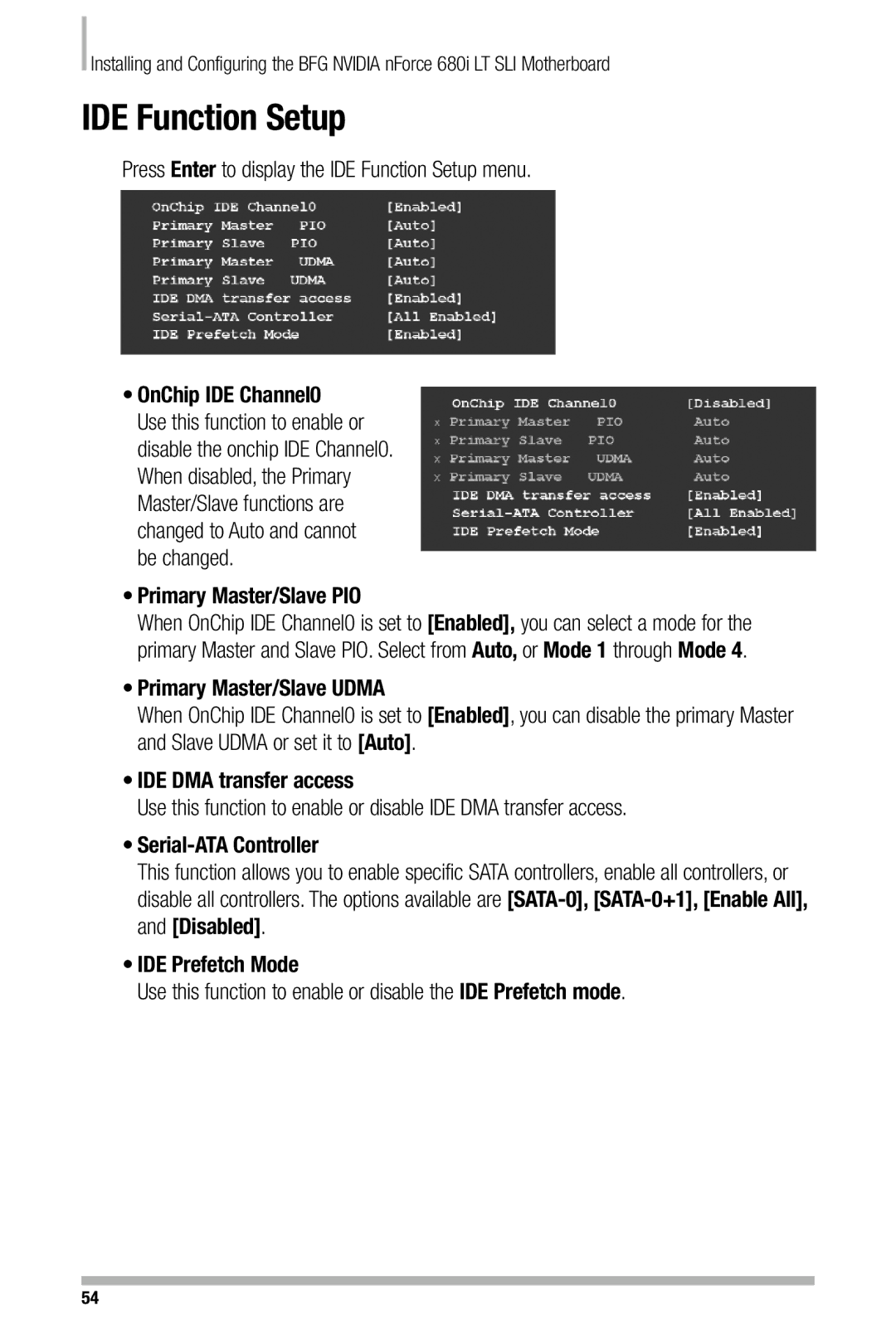 Nvidia 680i manual IDE Function Setup 