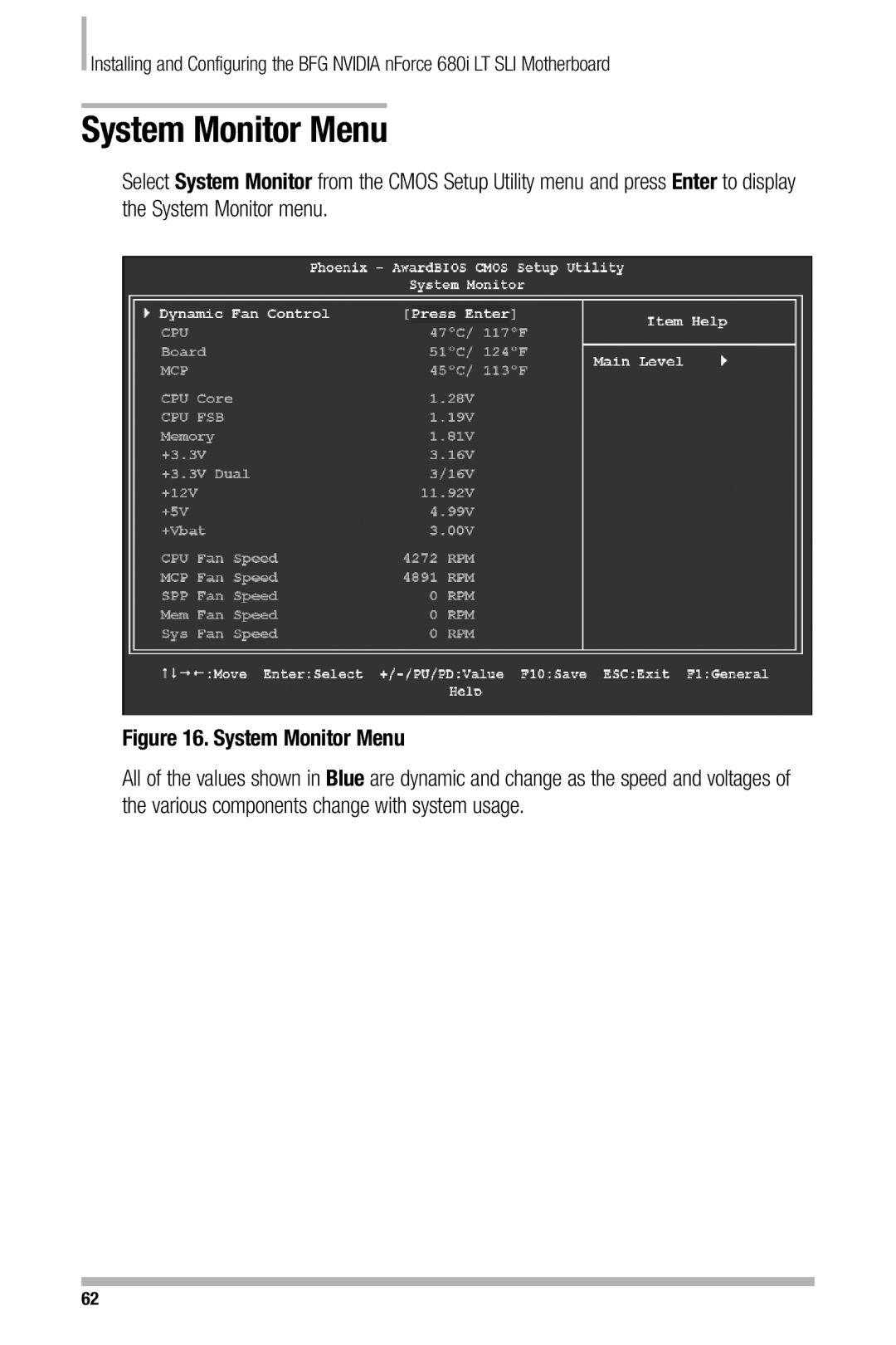 Nvidia 680i manual System Monitor Menu 