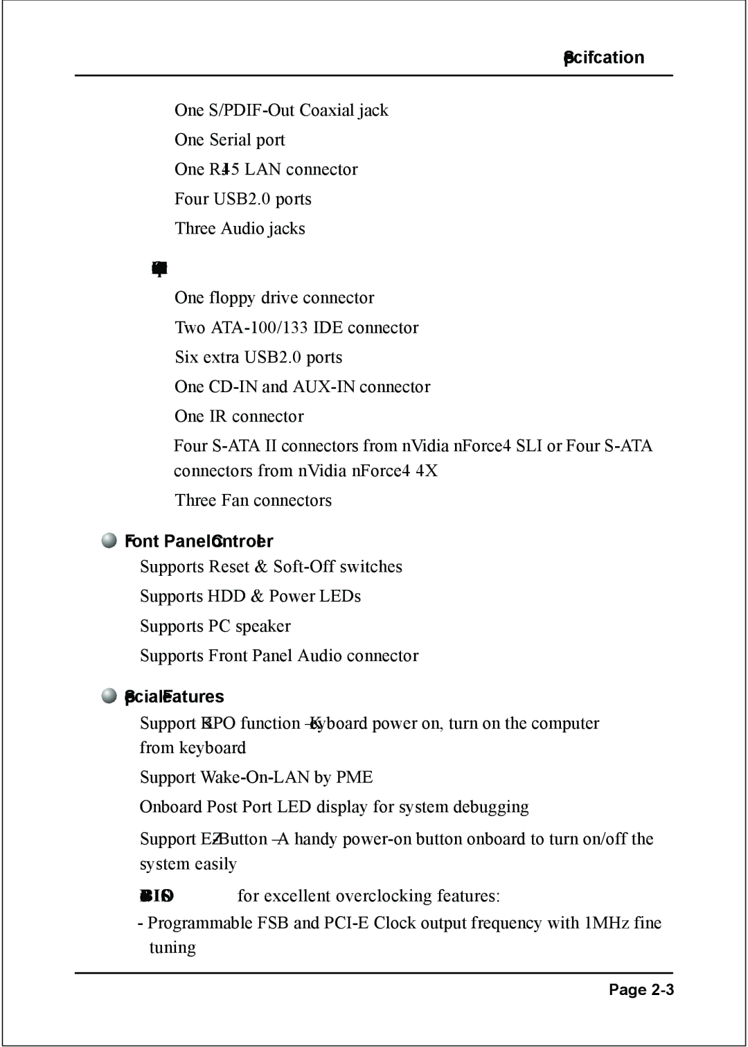 Nvidia 754 specifications Onboard connector and pin-header, Front Panel Controller, Special Features 