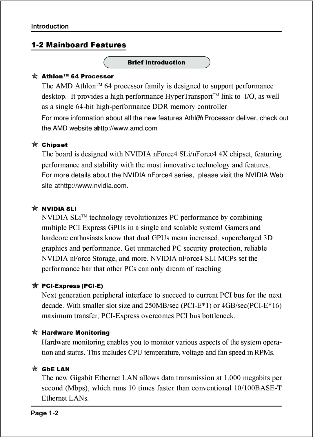 Nvidia 754 specifications Mainboard Features 