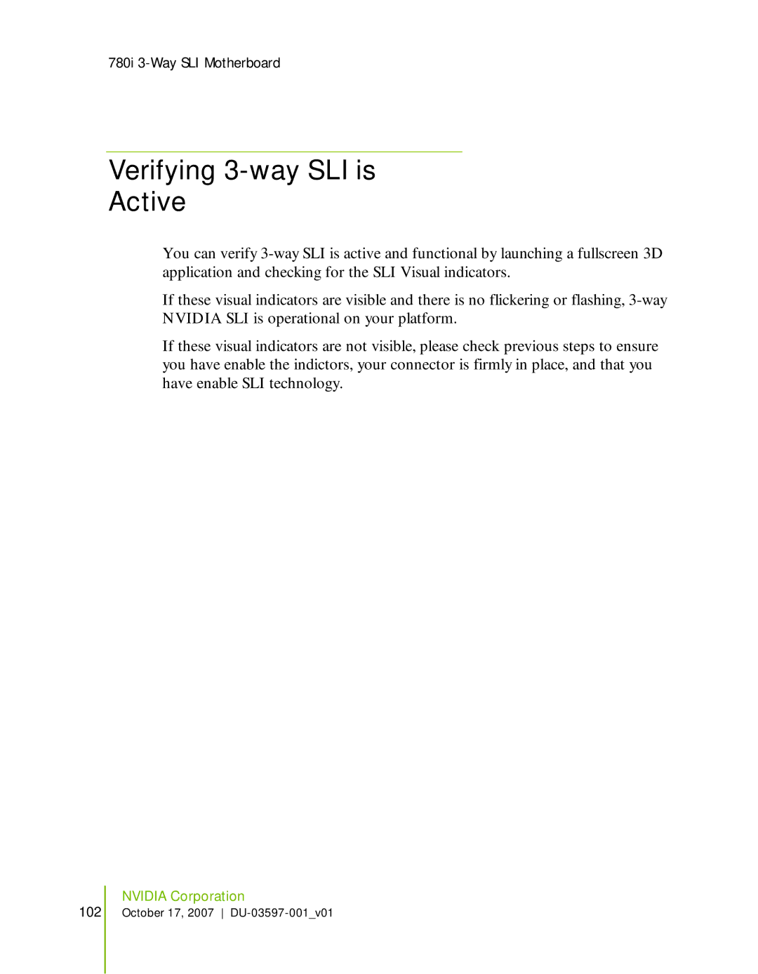 Nvidia 780I SLI manual Verifying 3-way SLI is Active 