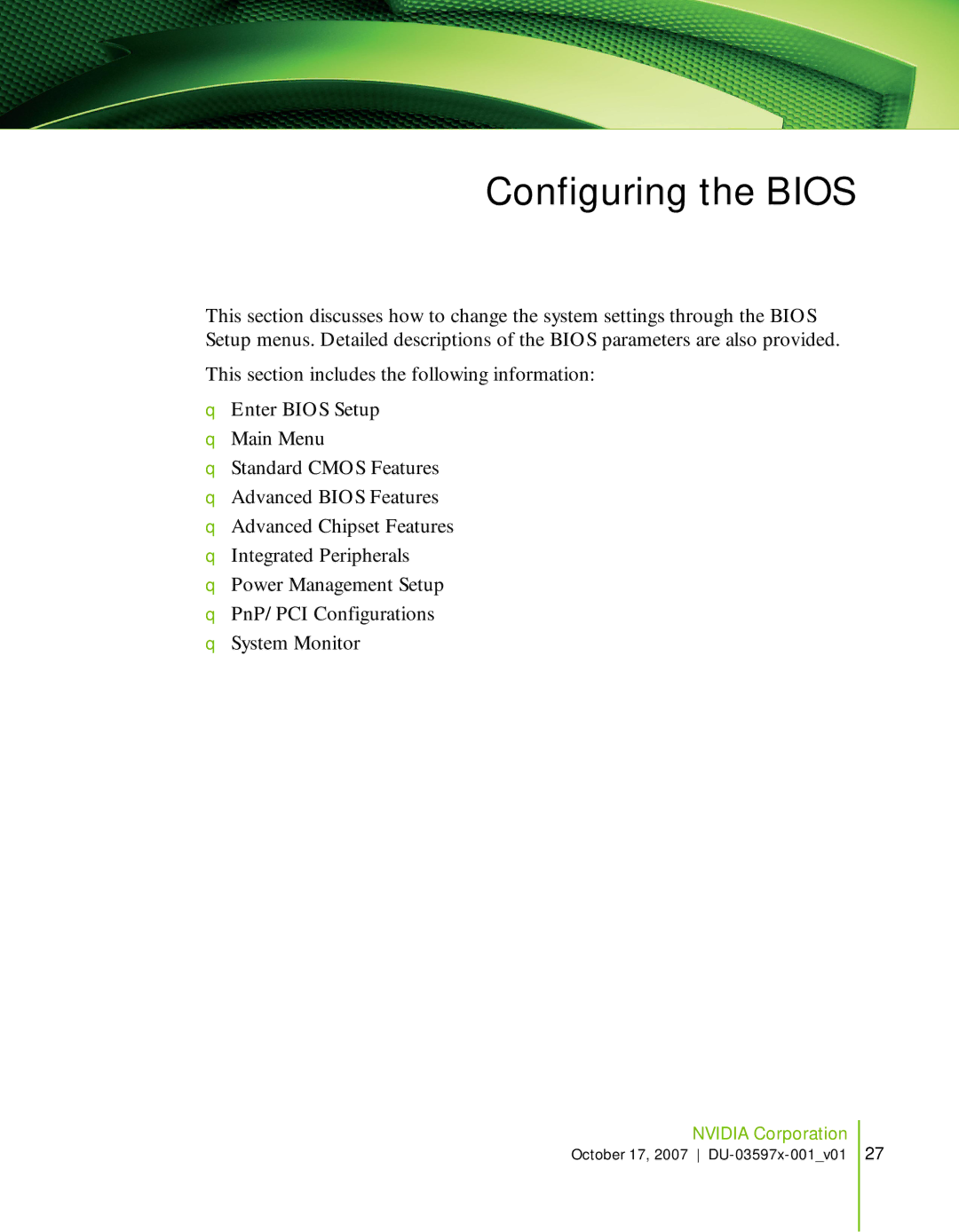 Nvidia 780I SLI manual Configuring the Bios 