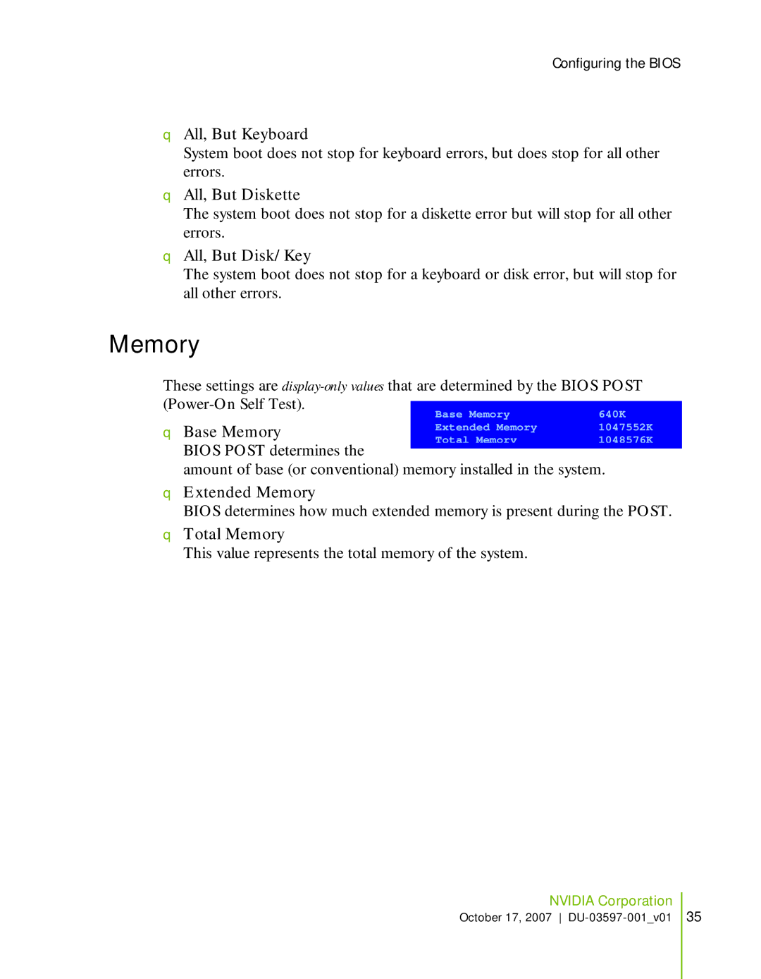 Nvidia 780I SLI manual Memory 