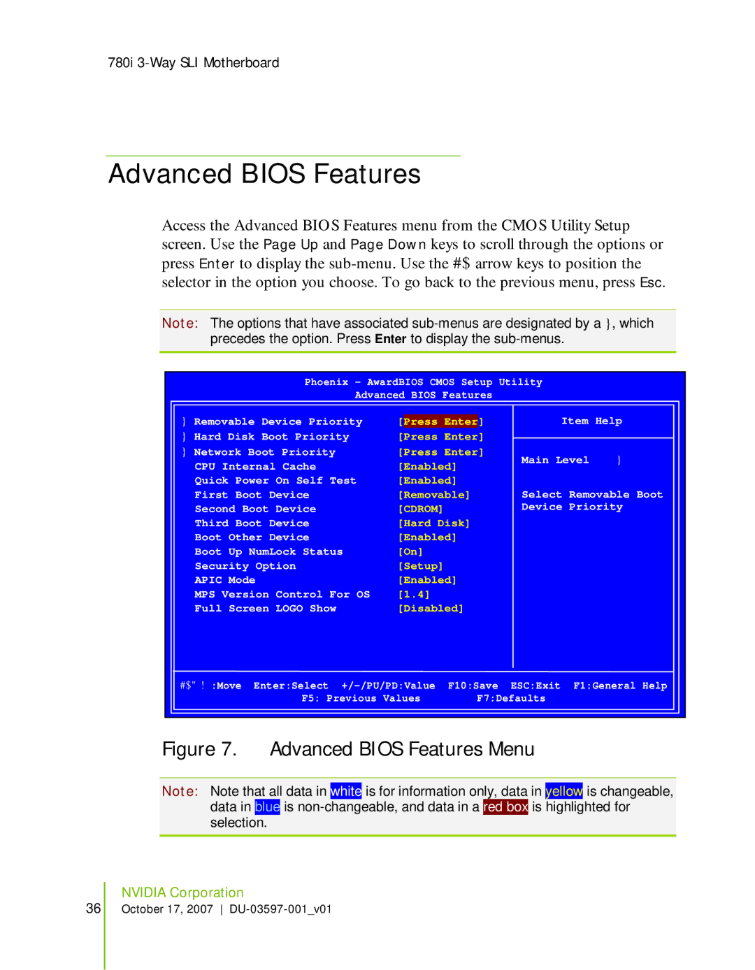 Nvidia 780I SLI manual Advanced Bios Features, Cdrom 