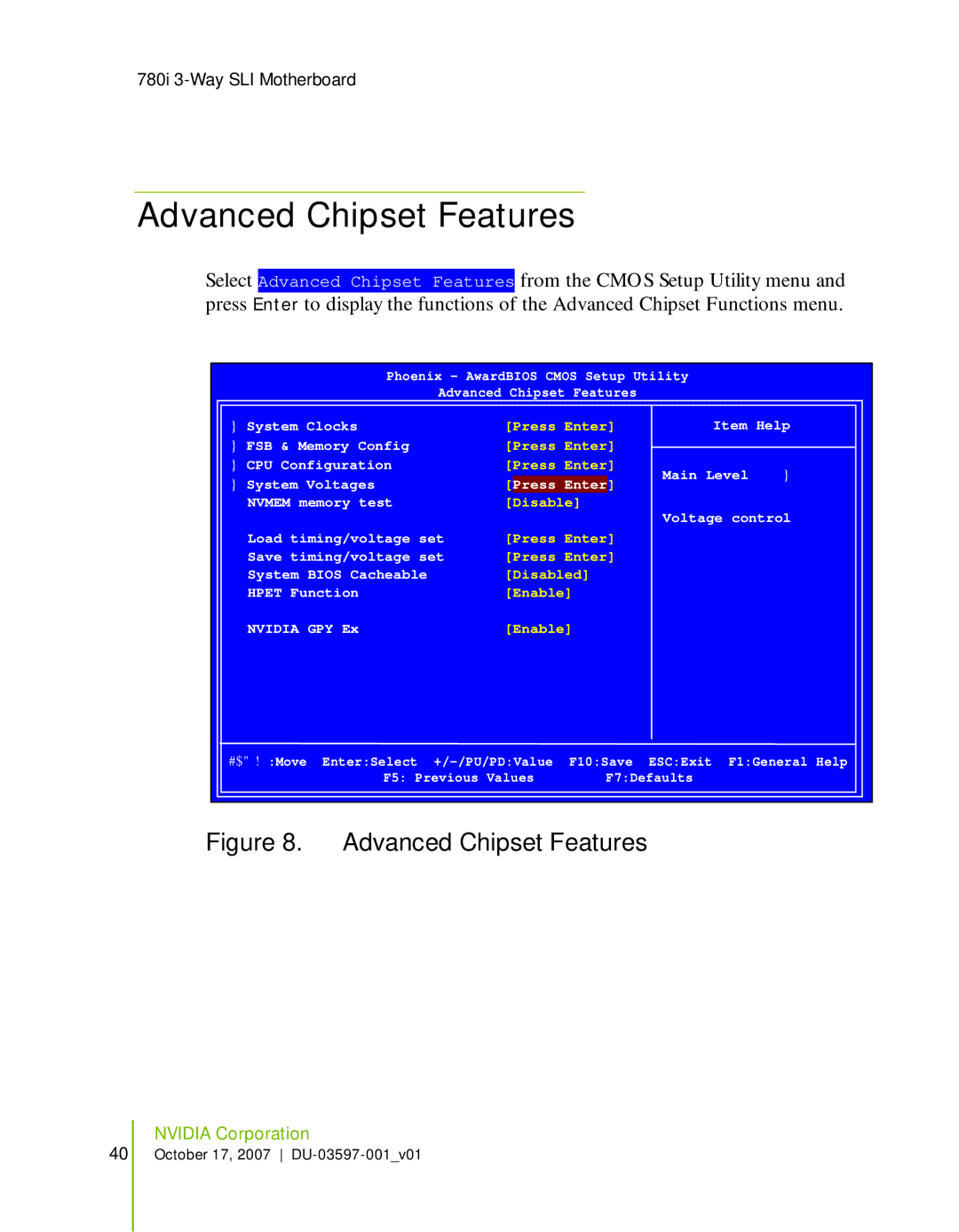 Nvidia 780I SLI manual Advanced Chipset Features 