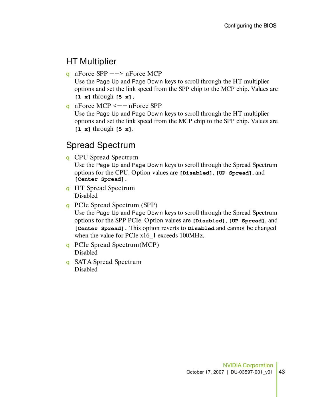 Nvidia 780I SLI manual HT Multiplier, Spread Spectrum 