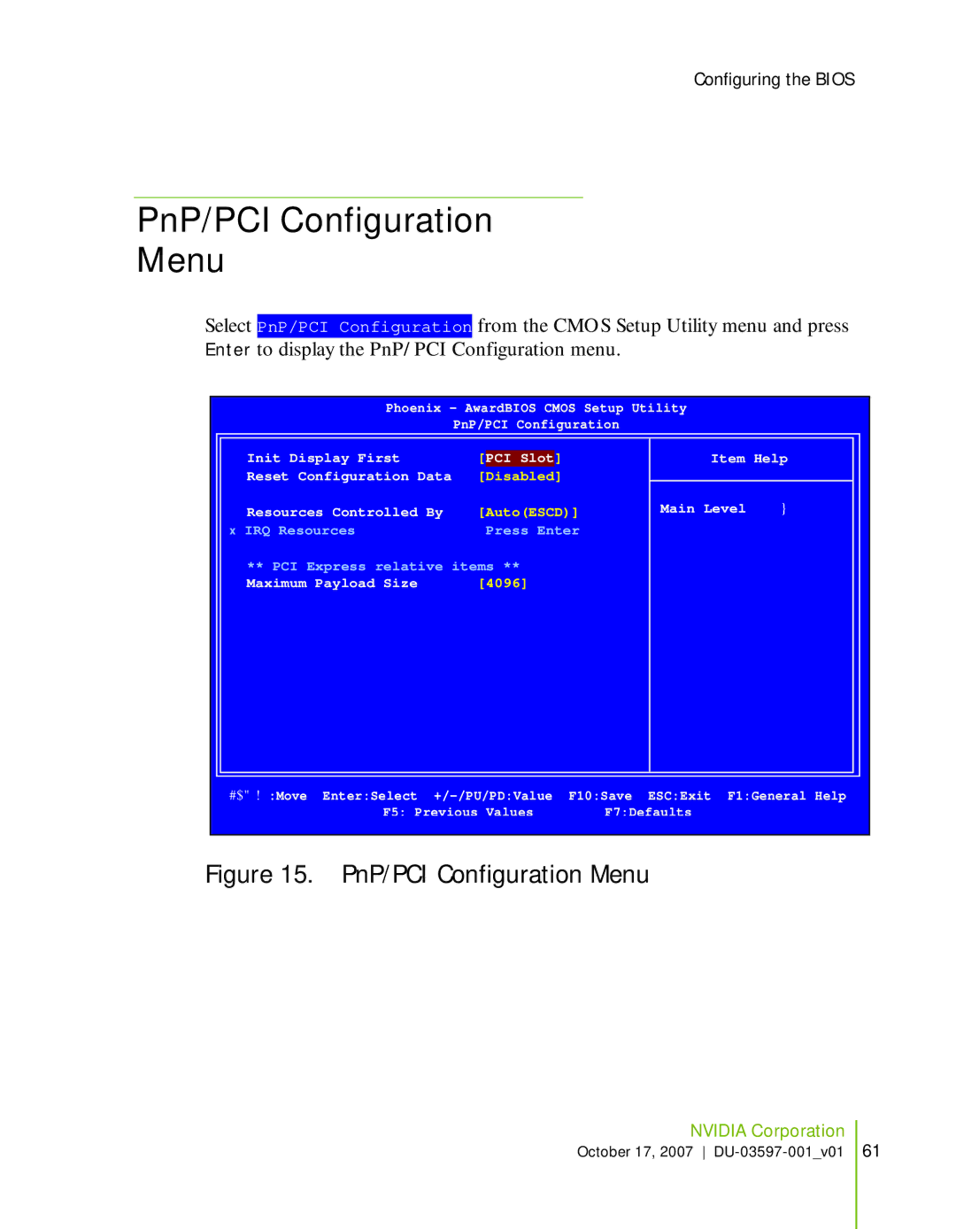 Nvidia 780I SLI manual PnP/PCI Configuration Menu 