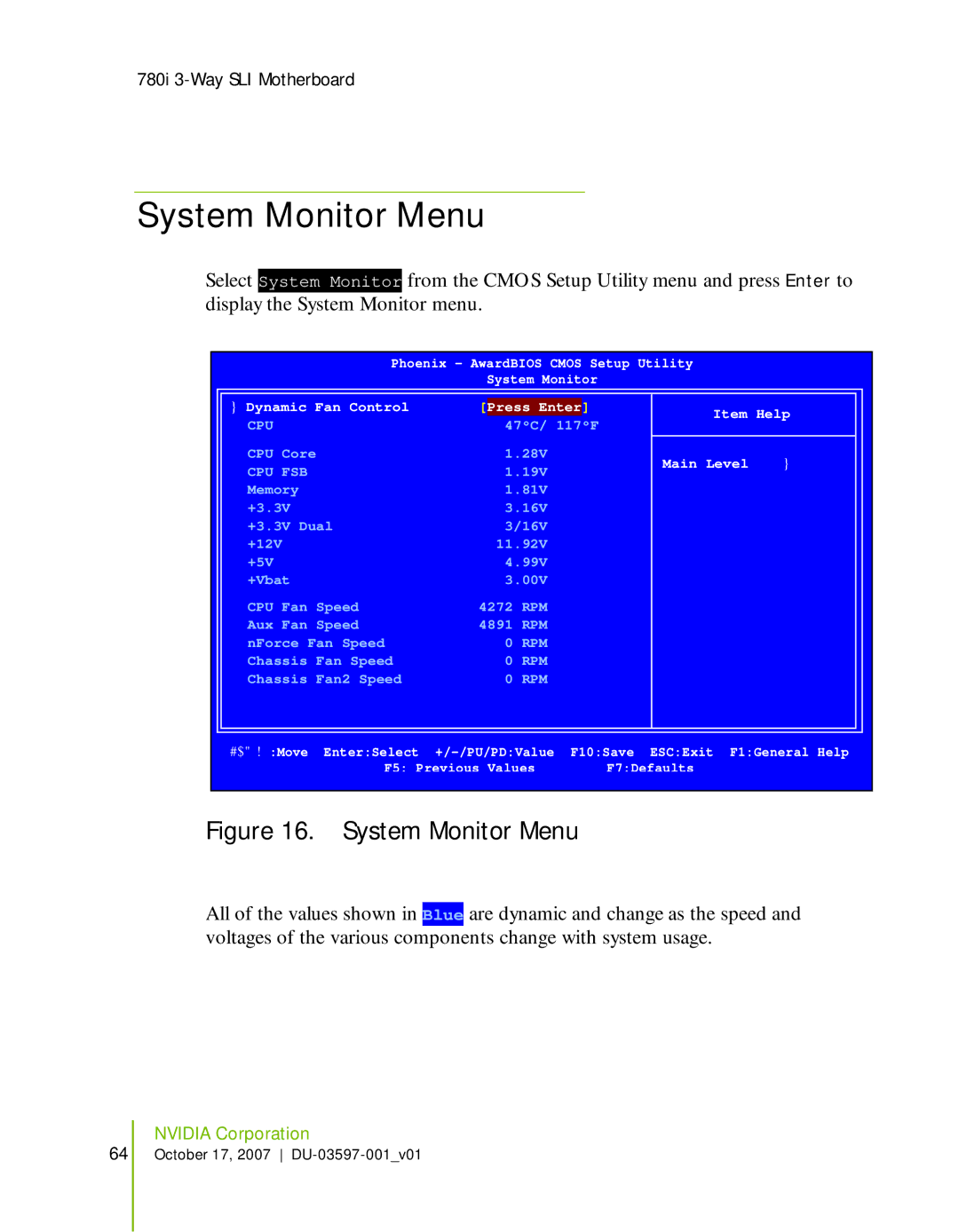 Nvidia 780I SLI manual System Monitor Menu 