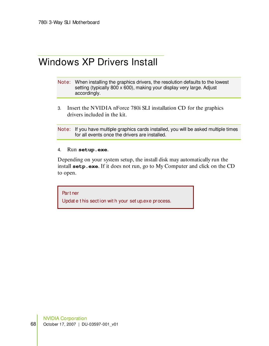 Nvidia 780I SLI manual Windows XP Drivers Install 