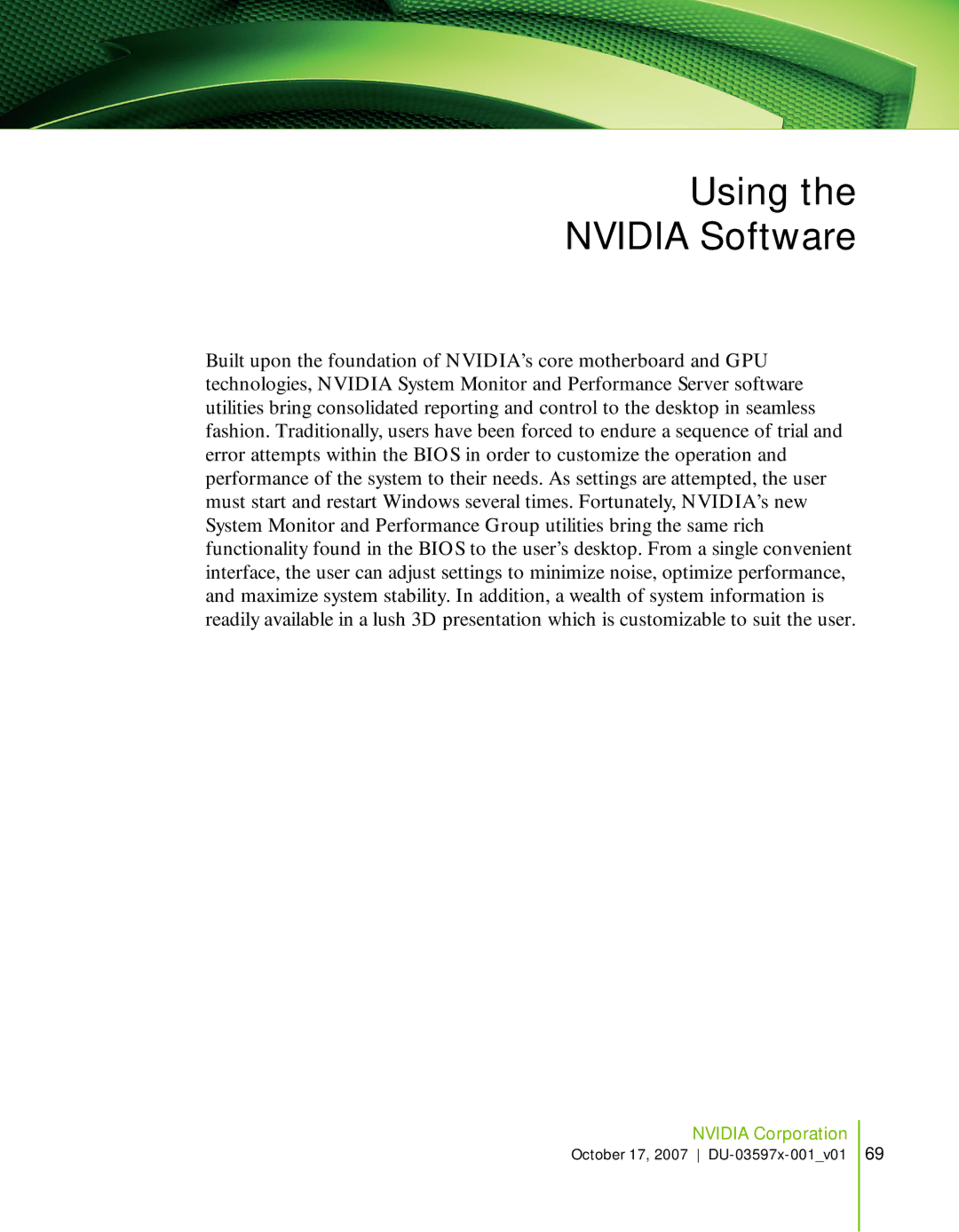 Nvidia 780I SLI manual Using Nvidia Software 