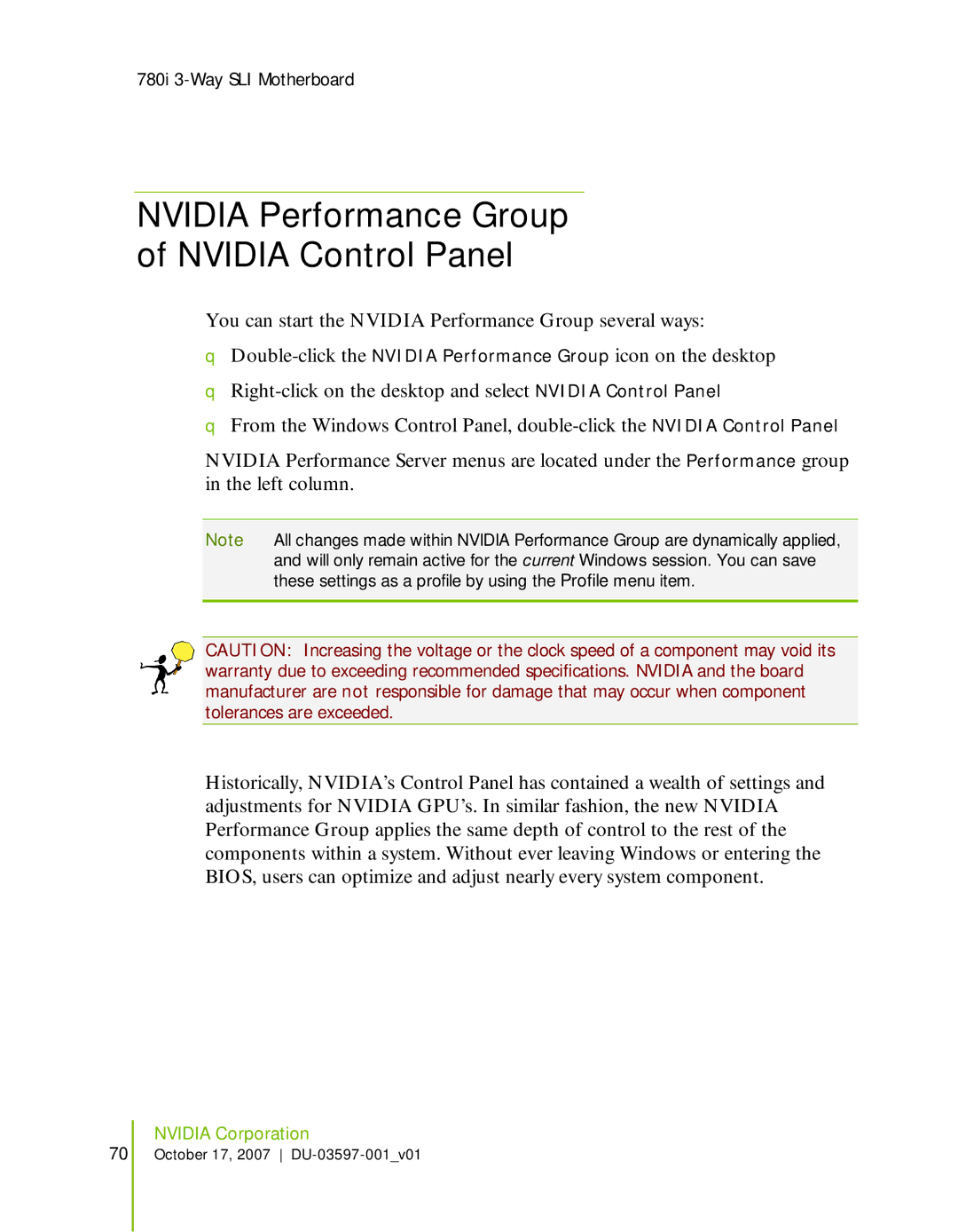 Nvidia 780I SLI manual Nvidia Performance Group Nvidia Control Panel 