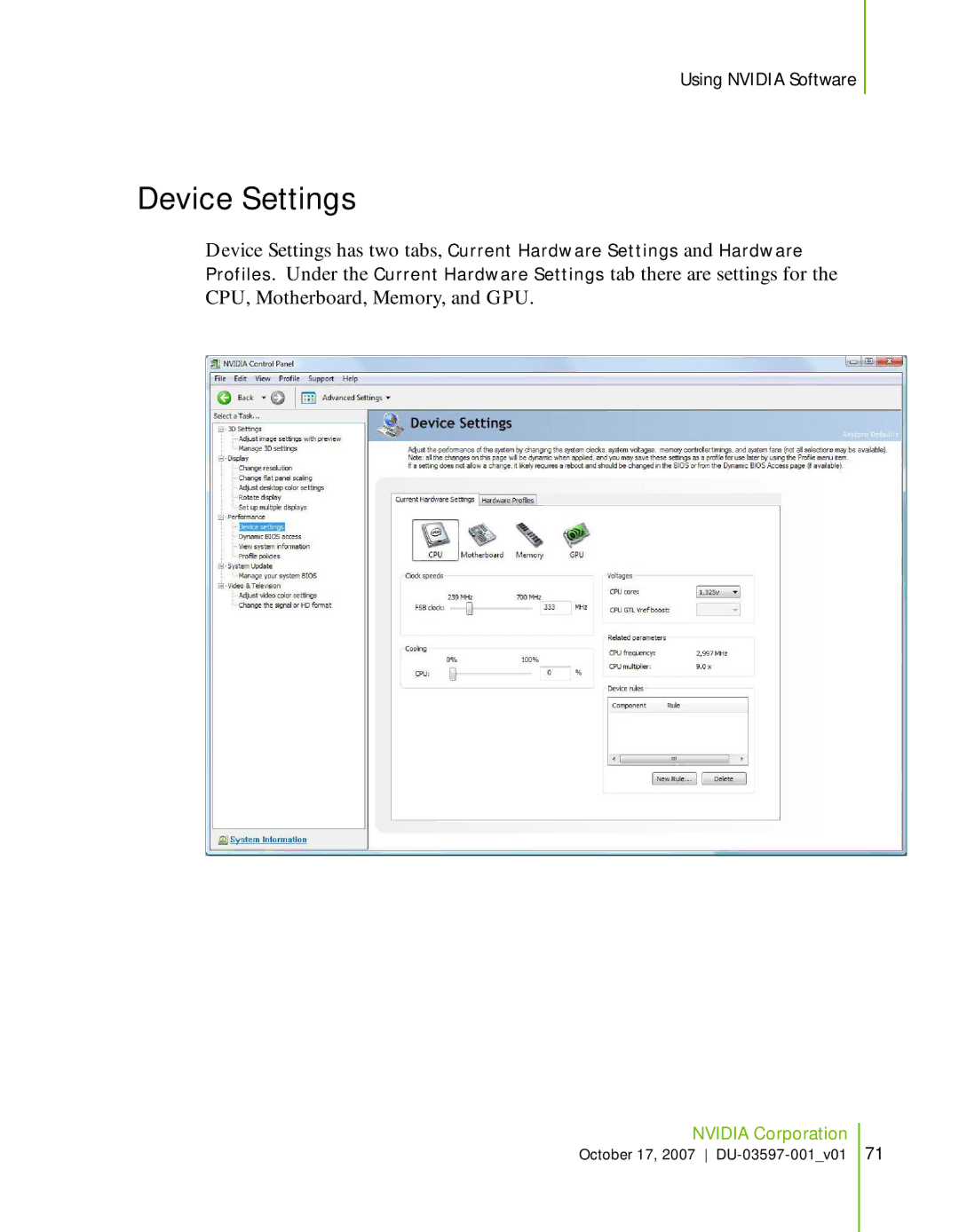 Nvidia 780I SLI manual Device Settings 