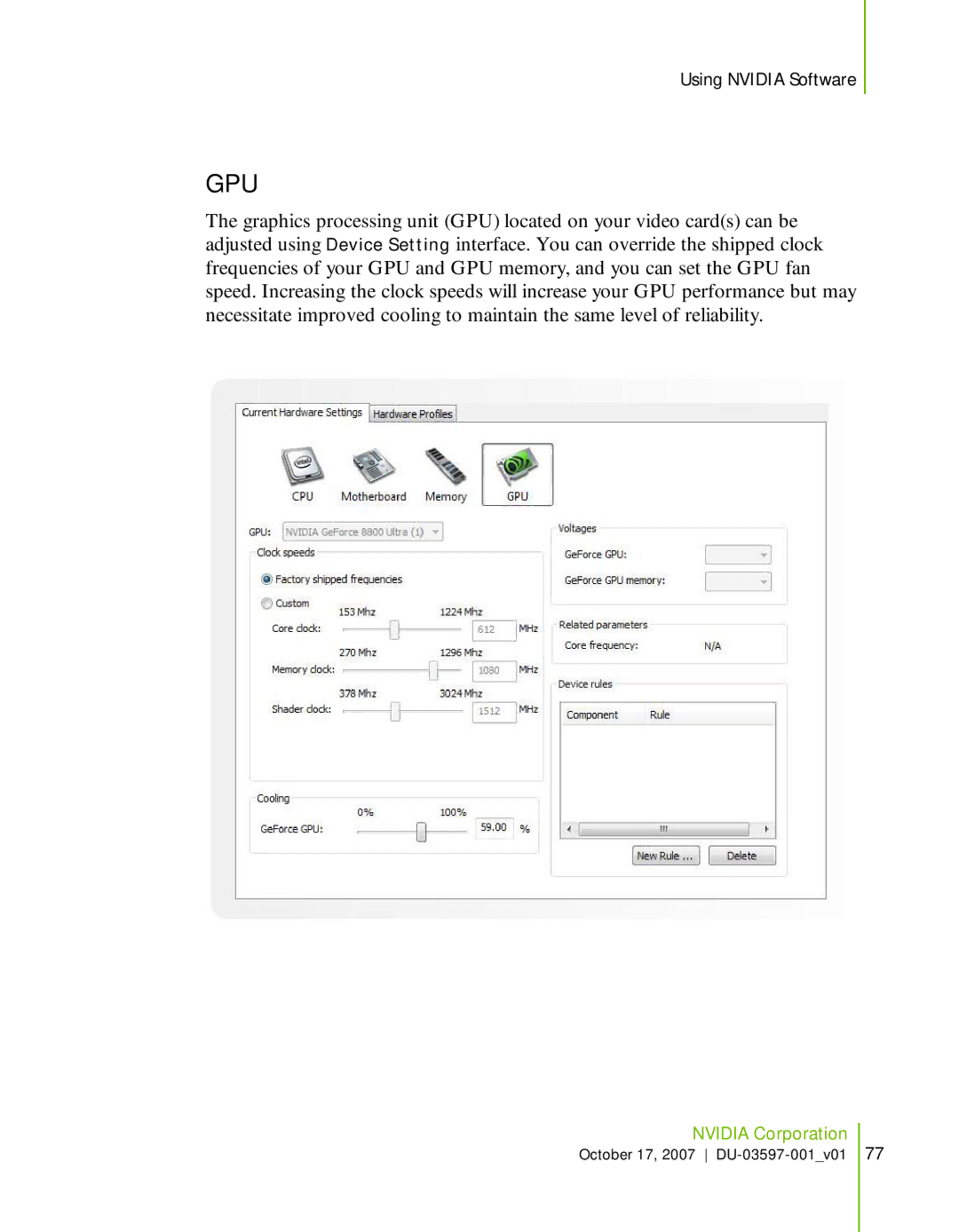 Nvidia 780I SLI manual Gpu 