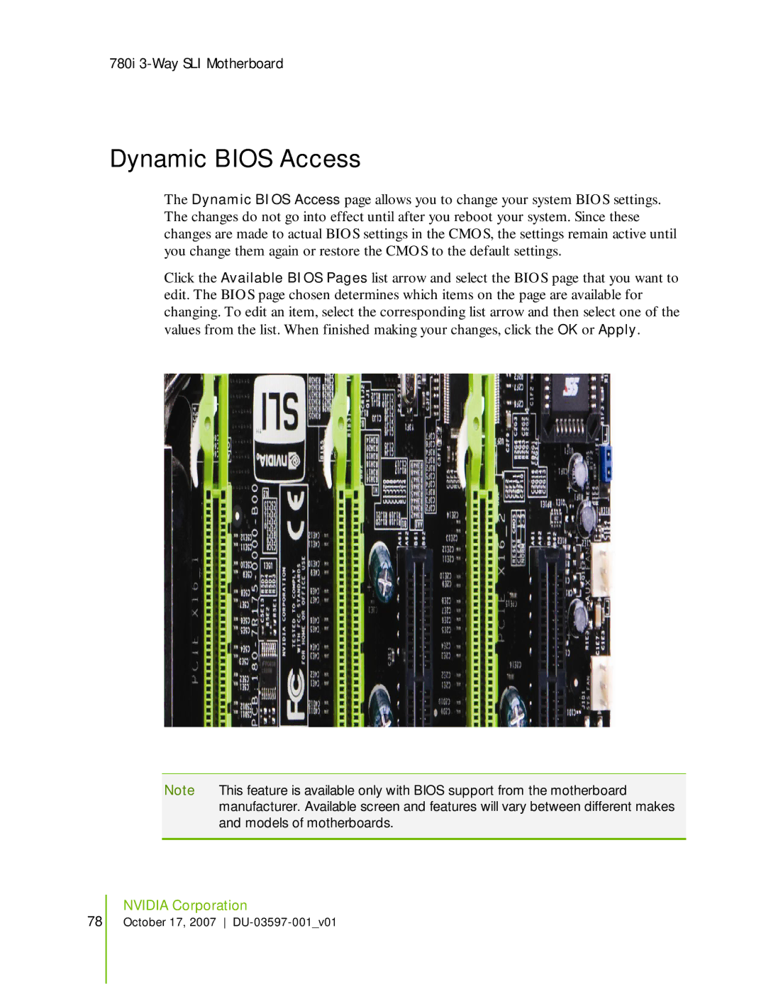 Nvidia 780I SLI manual Dynamic Bios Access 